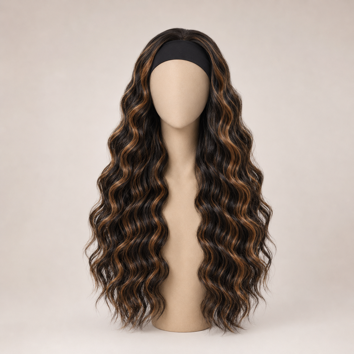 Wavy Headband Wig — 26" Black with Brown/Blonde Highlights