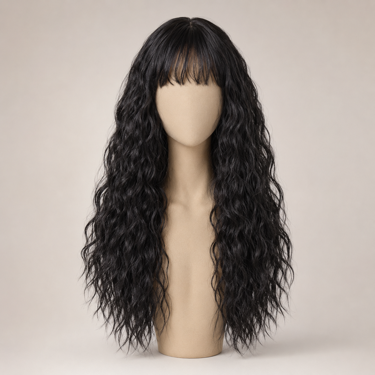 Long Wavy Wig with Bangs — 18" Black