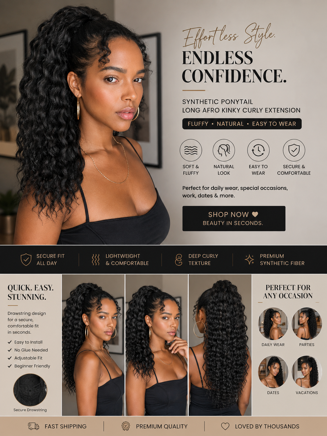 Afro Kinky Curly Drawstring Ponytail — Long